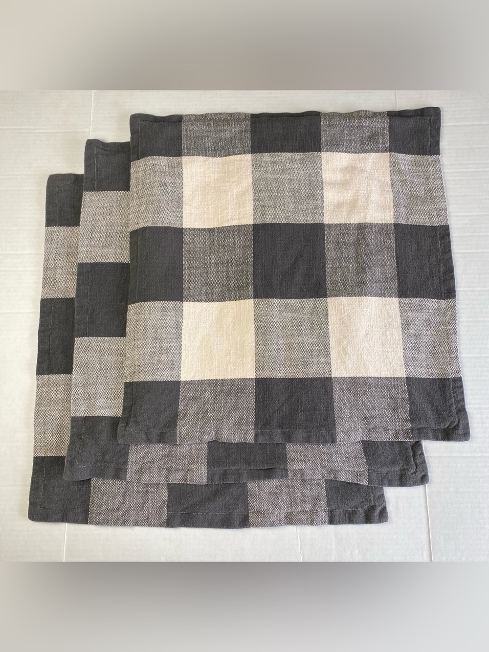 Pottery Barn Bryce Check 3 Euro Pillow Shams Charcoal 26" x 26" 100% Cotton Sham